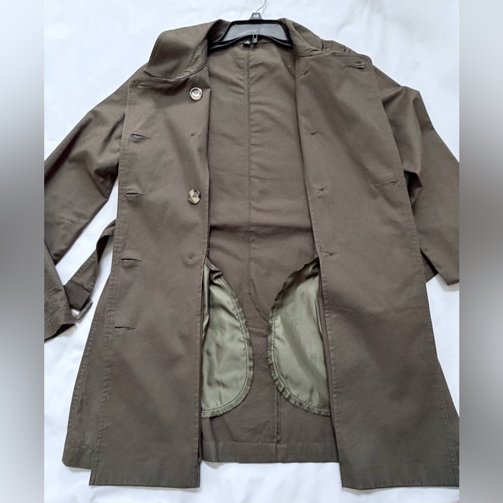 Trench Coat Belted Women’s Double-Breasted- Olive Small - Picture 8 of 15